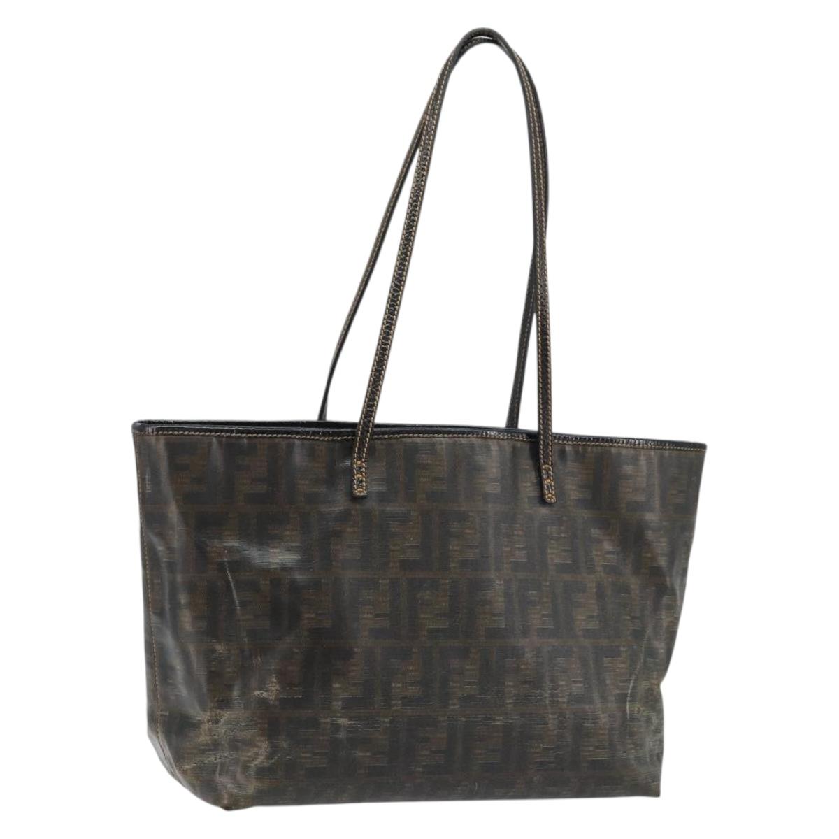 FENDI Zucca Canvas Tote Bag Coated Canvas Brown Black Auth BSZ076
