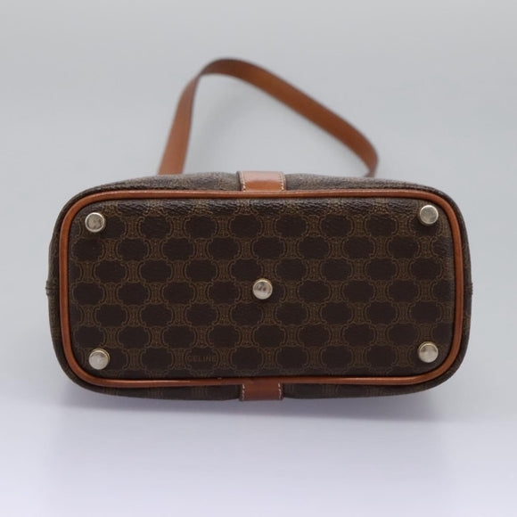 CELINE Macadam Canvas Shoulder Bag PVC Leather Brown Gold Auth EC156