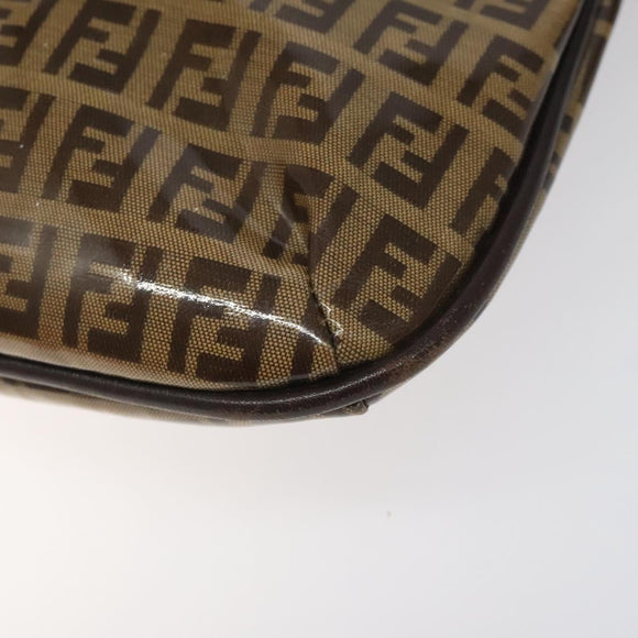 FENDI Zucchino Canvas Mamma Baguette Shoulder Bag PVC Brown Gold Auth EC724