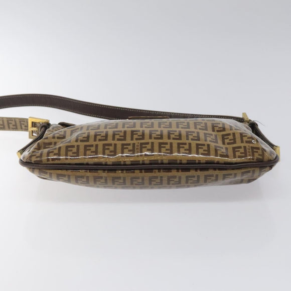 FENDI Zucchino Canvas Mamma Baguette Shoulder Bag PVC Brown Gold Auth EC724