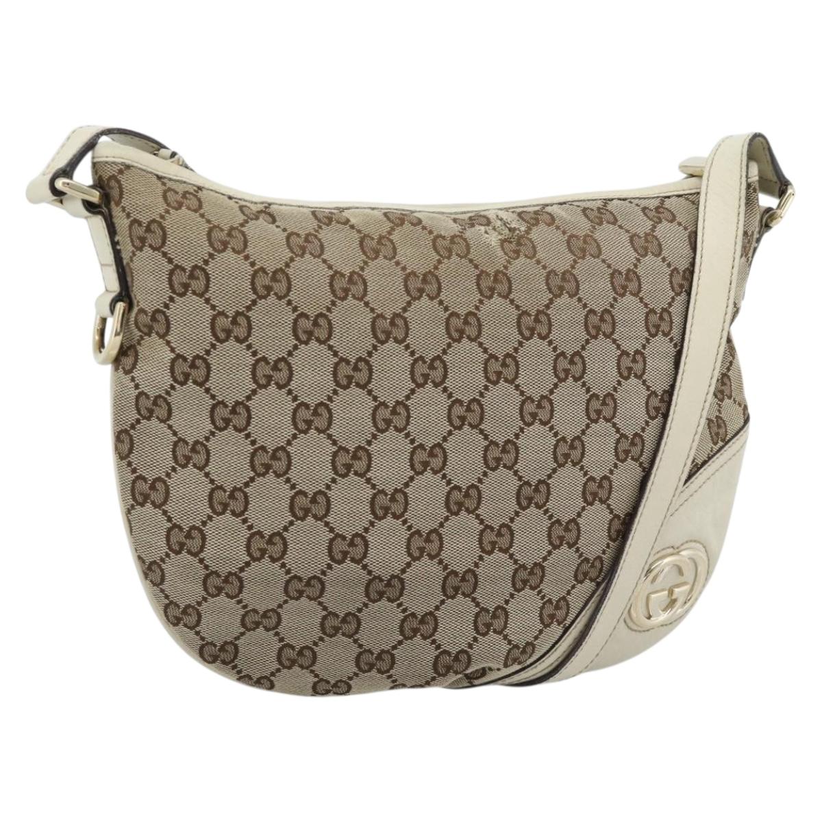 GUCCI GG Canvas Newbrit Shoulder Bag Beige Gold 169998 Auth
