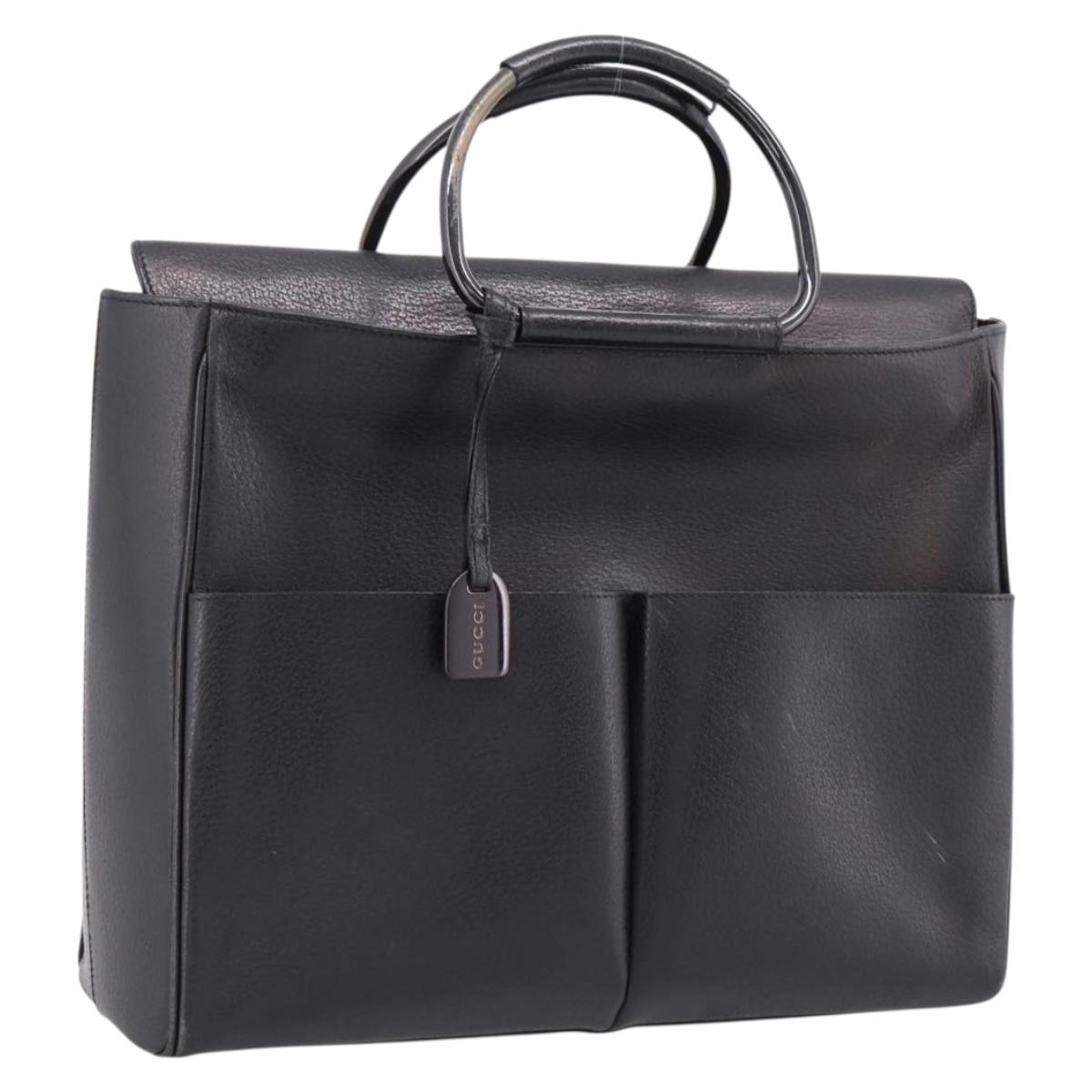 GUCCI 黒レザー バッグ GUCCI Hand Bag Leather Black Silver 002 3754 1313 Auth ep15717