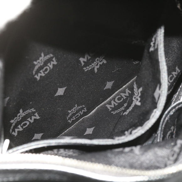 MCM Vicetos Logogram Studs Shoulder Bag PVC Leather Black Auth fm2976