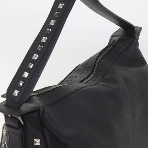 MCM Vicetos Logogram Studs Shoulder Bag PVC Leather Black Auth fm2976