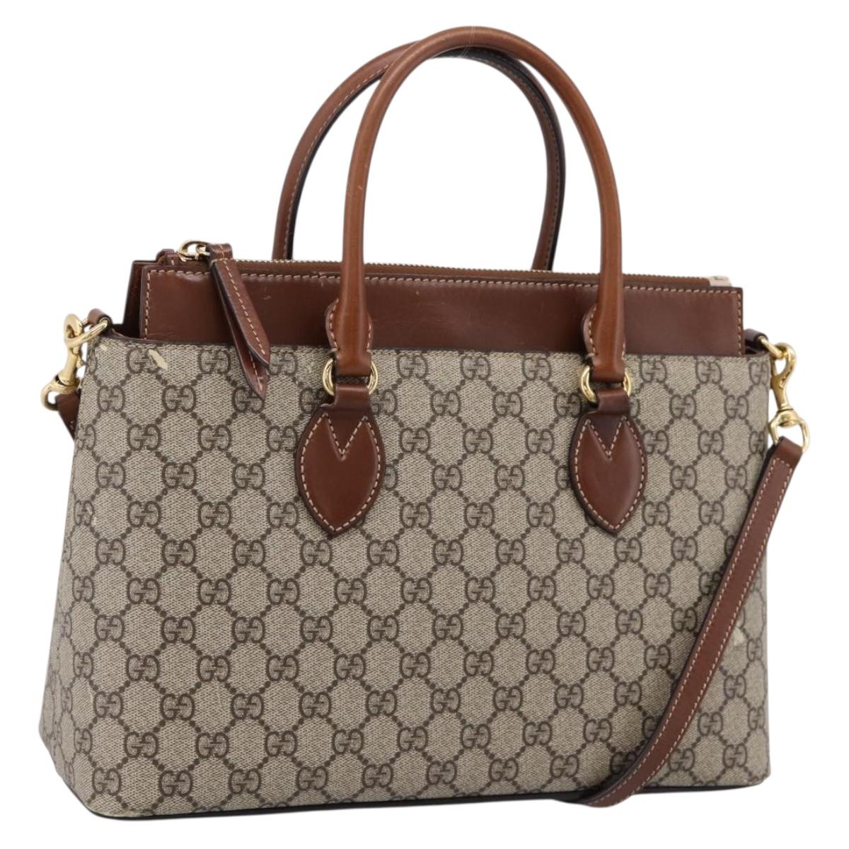 GUCCI GG Supreme Hand Bag PVC 2way Beige Gold Tone 409534 Auth