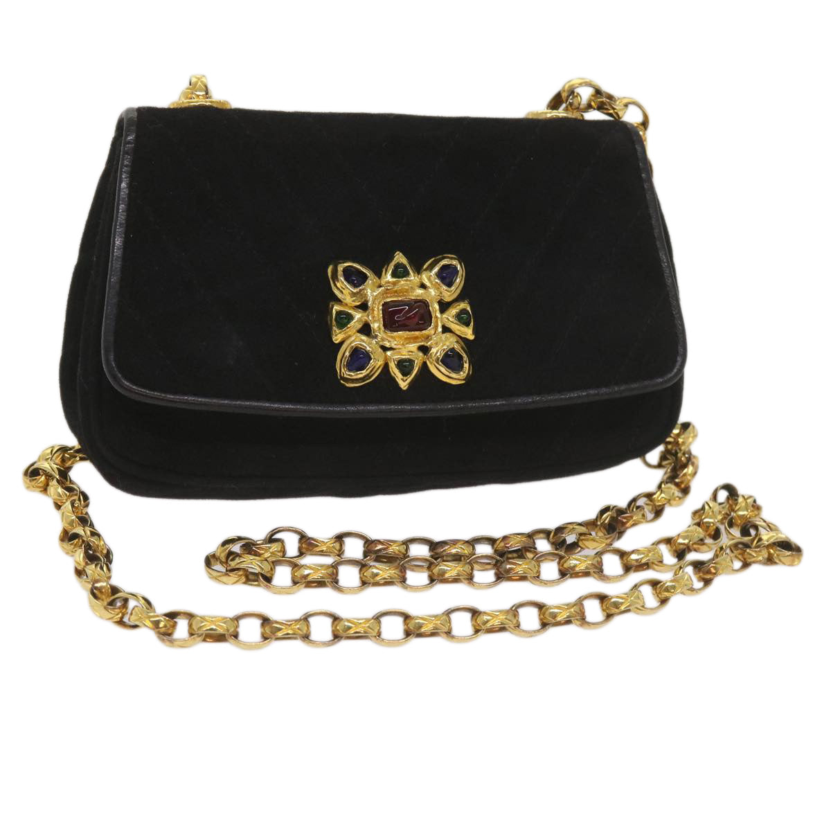 CHANEL♡ほぼ未使用クリーニング済 CHANEL Chain Gripoix Shoulder Bag Suede Black CC Auth hk1073