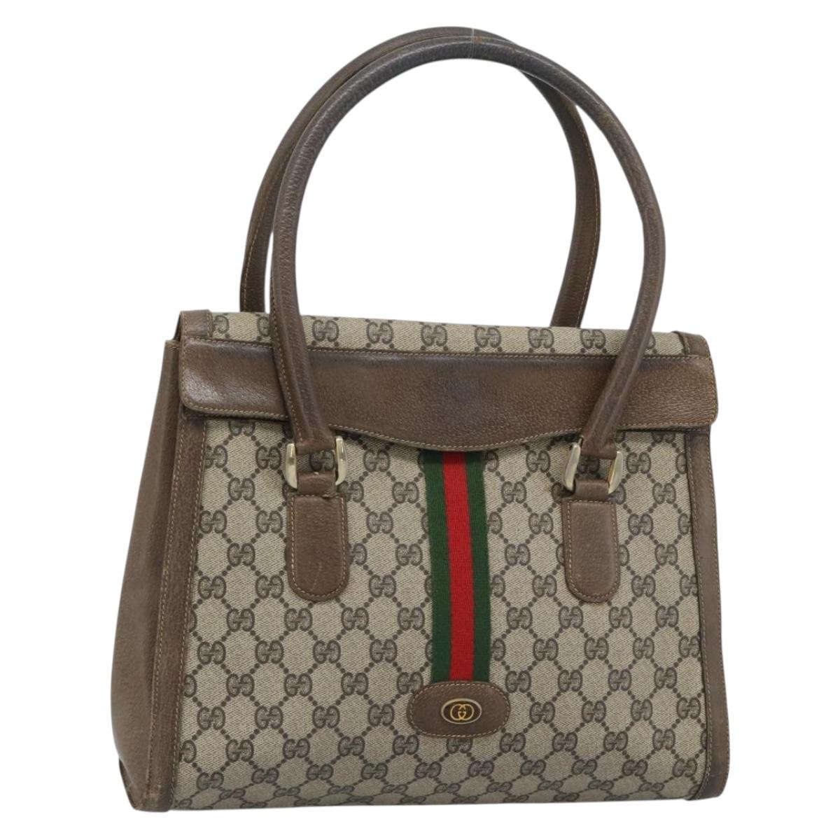 GUCCI GG Supreme Web Sherry Line Hand Bag PVC Brown Gold Auth