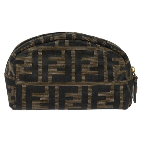 FENDI Zucca Canvas Pouch Brown Black Auth KD058