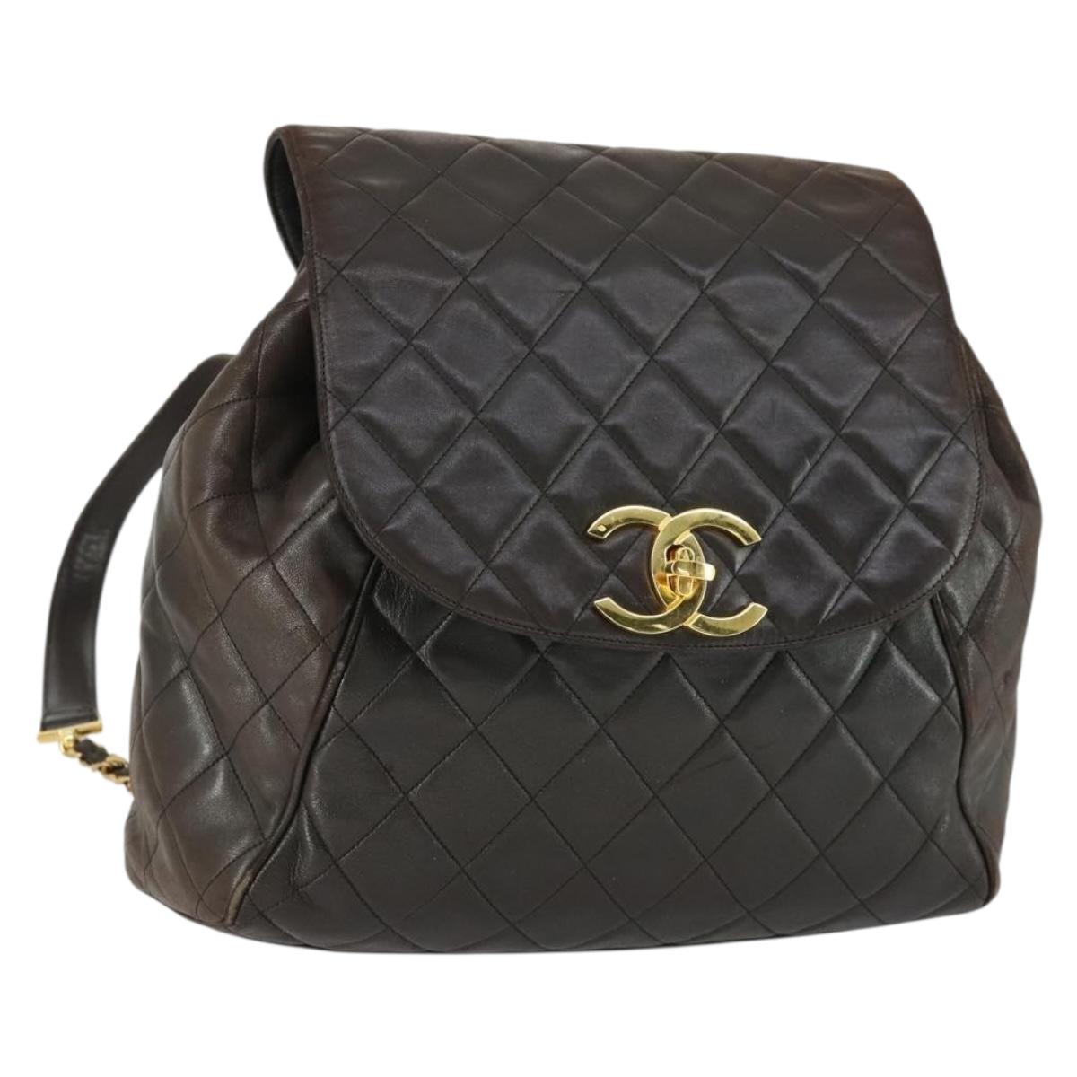 CHANEL Matelasse Backpack Lamb Skin Dark Brown Gold CC Auth  display picture 3