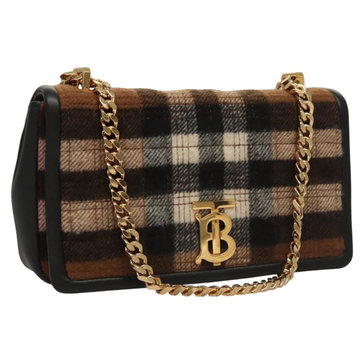 BURBERRY TB Chain Small Roller Shoulder Bag cashmere Brown Gold
