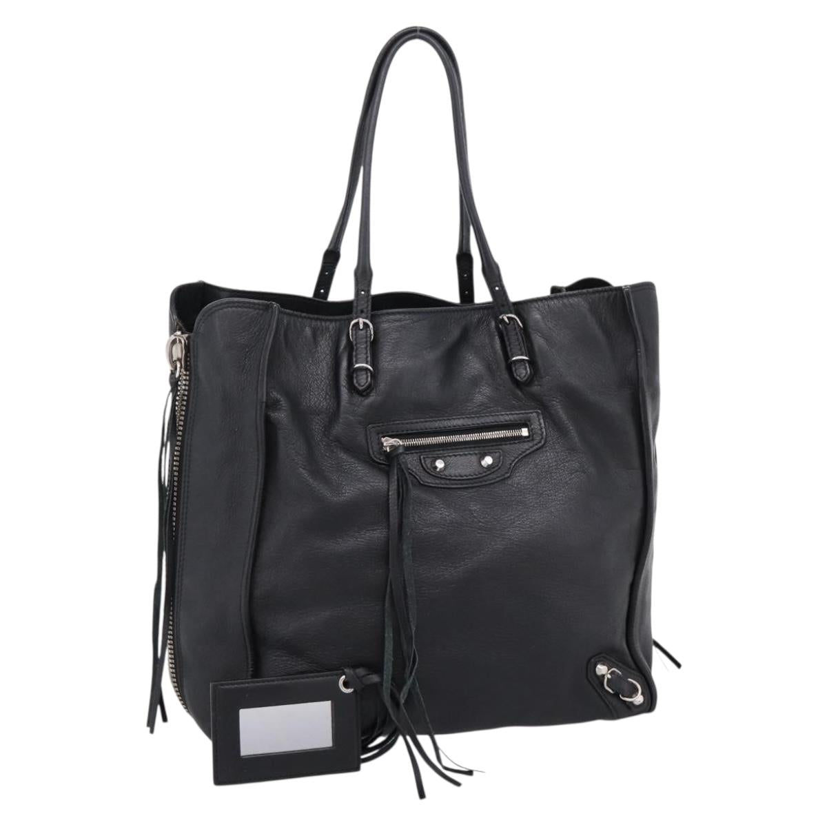 Balenciaga Mini Paper A4 Hand Bag Leather Black Silver 357330 Auth