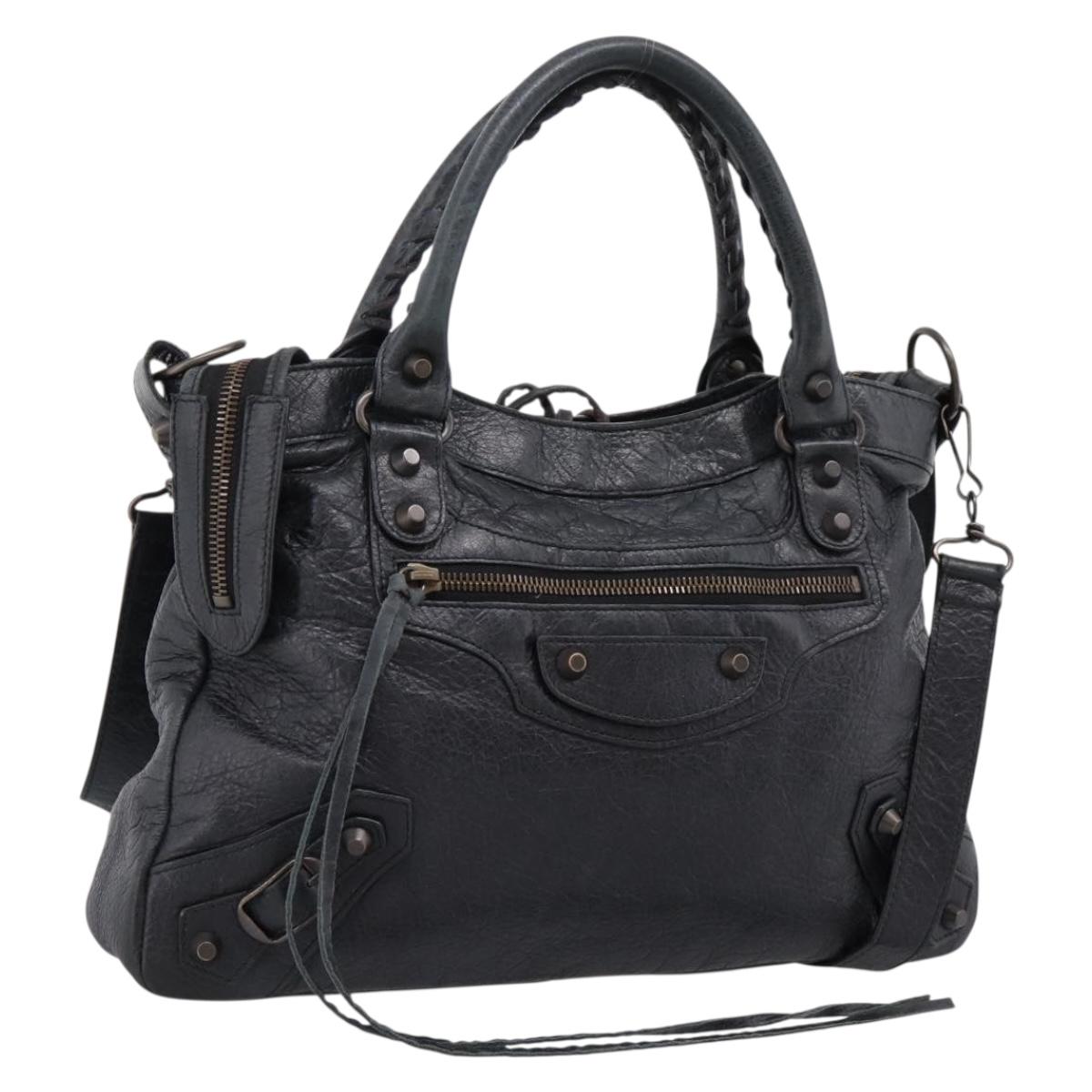 Balenciaga The Town Hand Bag Leather 2way Black 240579 Auth