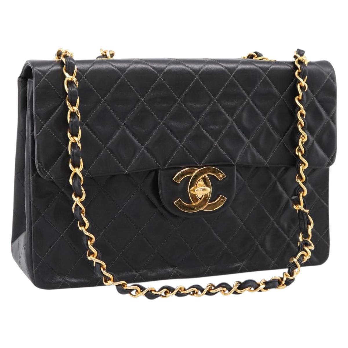CHANEL Matelasse Big Matelasse 34 Shoulder Bag Lamb Skin Black CC