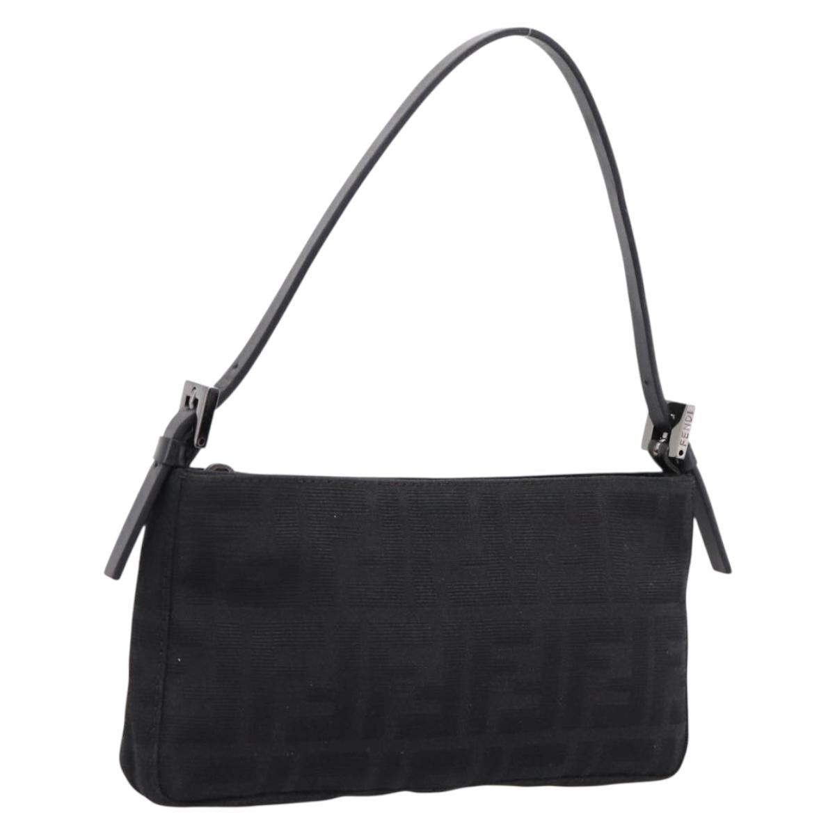FENDI Zucca Canvas Accessory Pouch Black Silver 8BR041 Auth