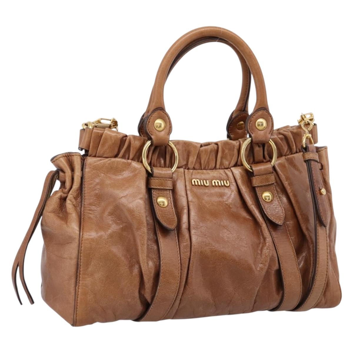 Miu Miu Hand Bag Leather 2way Brown Gold Tone Auth mr3024V | Brand