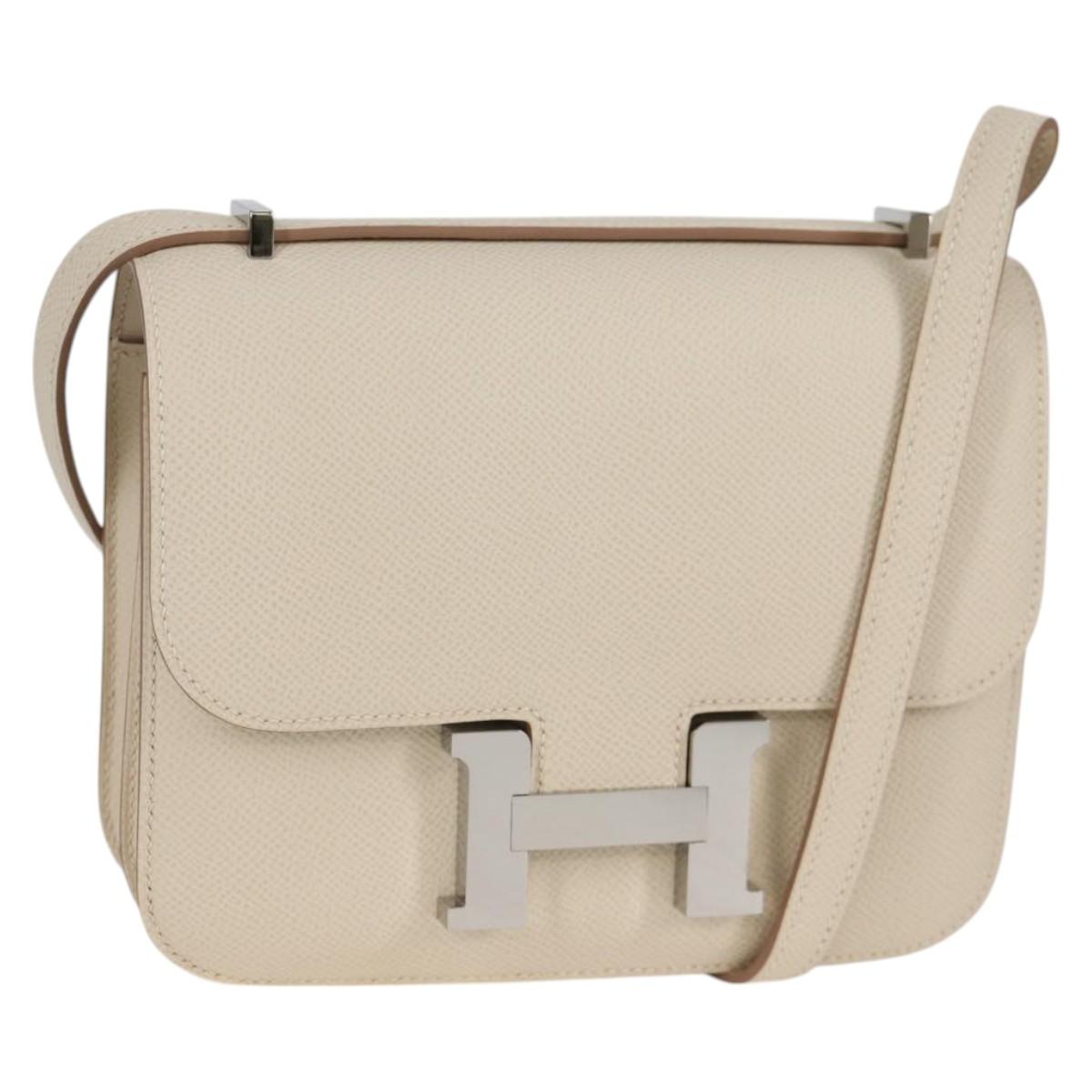 HERMES Constance Mini 18 Shoulder Bag Leather White Gold Auth