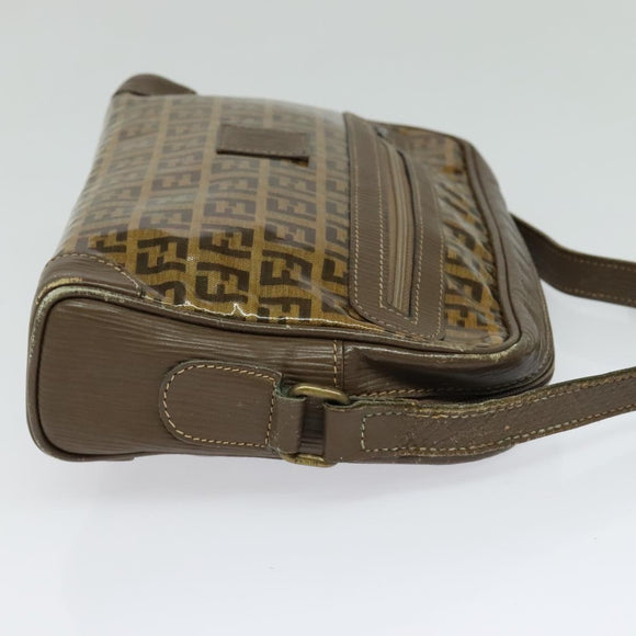 FENDI Zucchino Canvas Shoulder Bag Coated Canvas Brown Gold Auth th5787