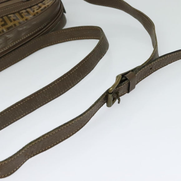FENDI Zucchino Canvas Shoulder Bag Coated Canvas Brown Gold Auth th5787