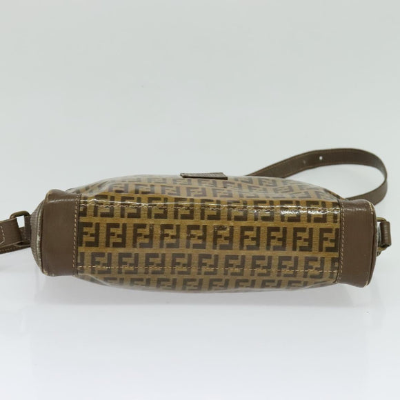 FENDI Zucchino Canvas Shoulder Bag Coated Canvas Brown Gold Auth th5787