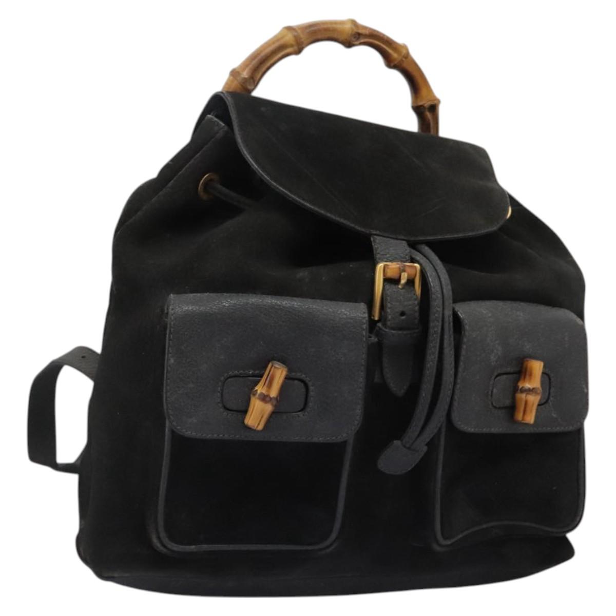 GUCCI バック GUCCI Bamboo Backpack Suede Black Gold 003 1998 0016 Auth th6031