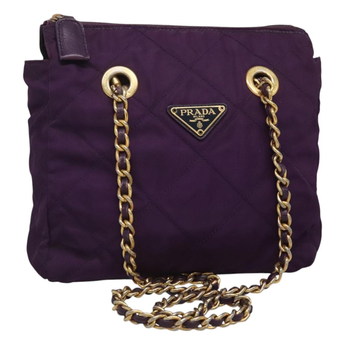 PRADA Quilted Chain Shoulder Bag Nylon Purple Gold Auth yk18126