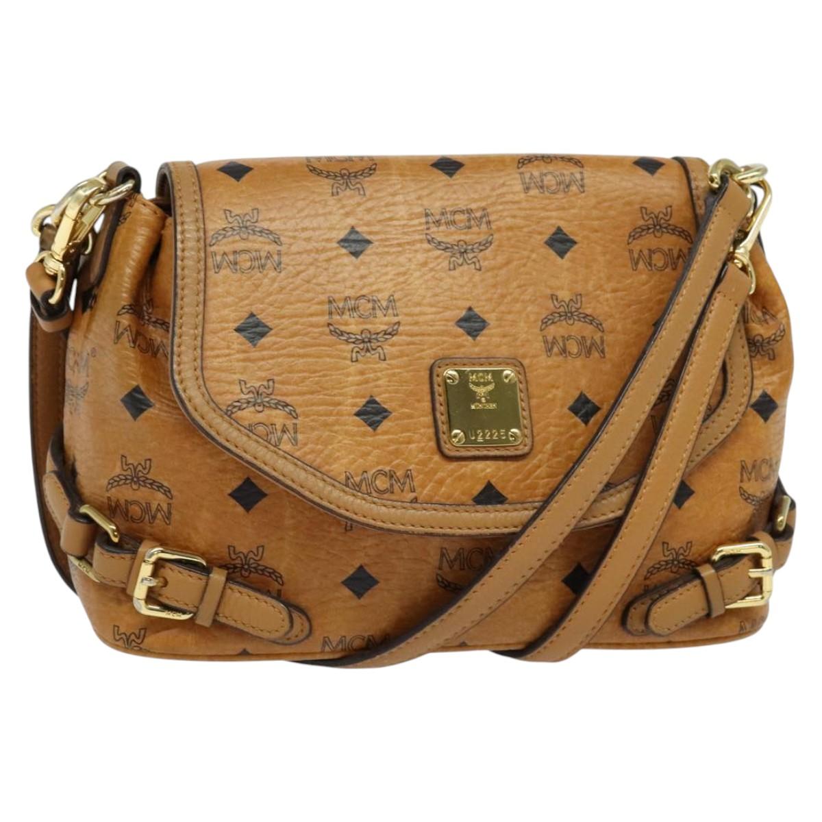 MCM Logogram Vicetos Shoulder Bag PVC 2way Brown Gold Auth