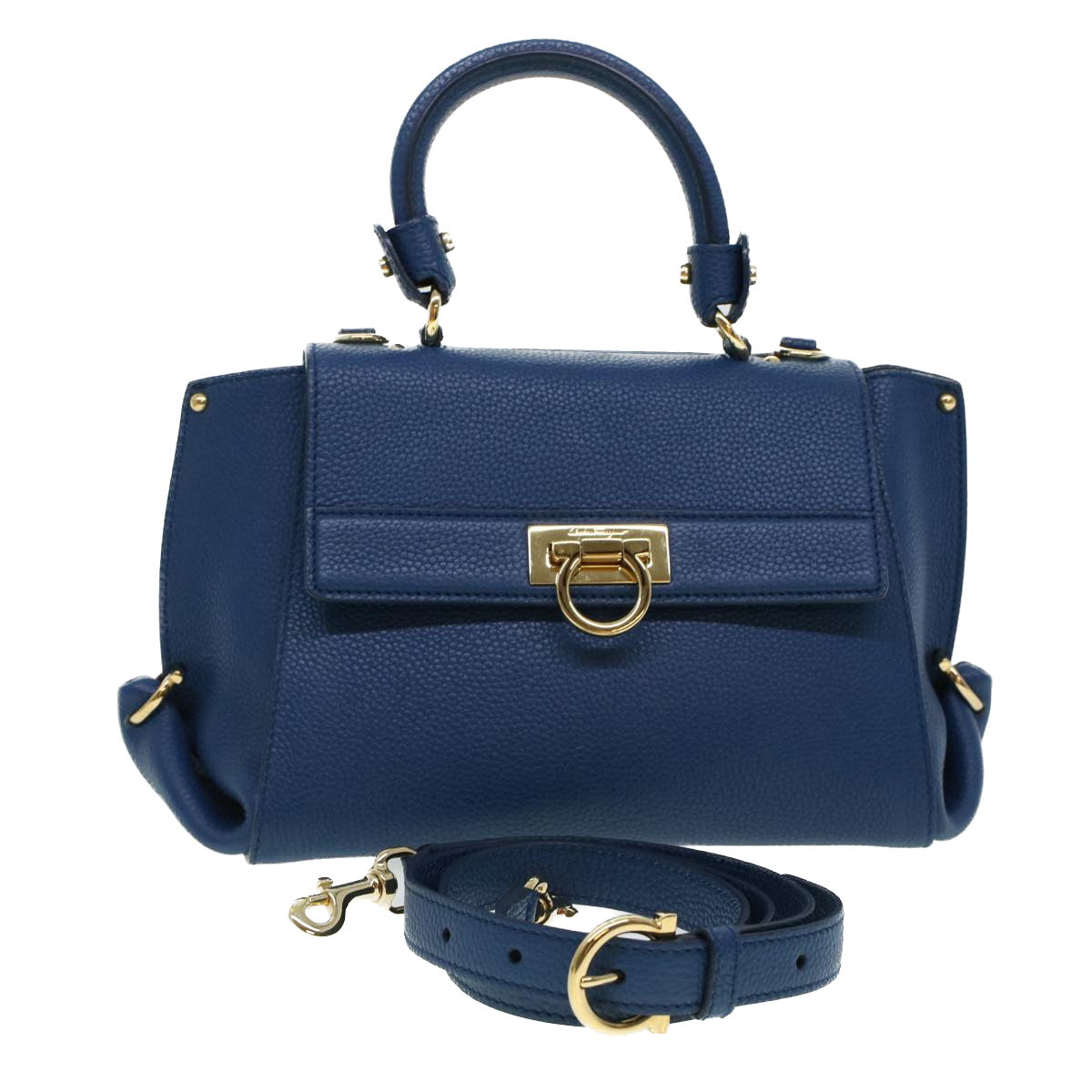 Salvatore Ferragamo Sofia Hand Bag Leather 2way Blue FZ-21 F628 