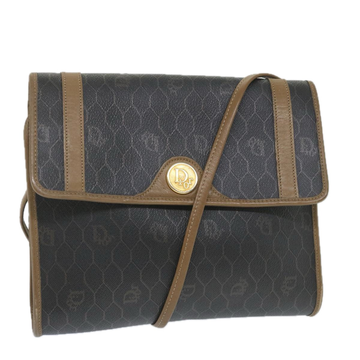 Christian Dior Honeycomb Canvas Shoulder Bag PVC Leather Black