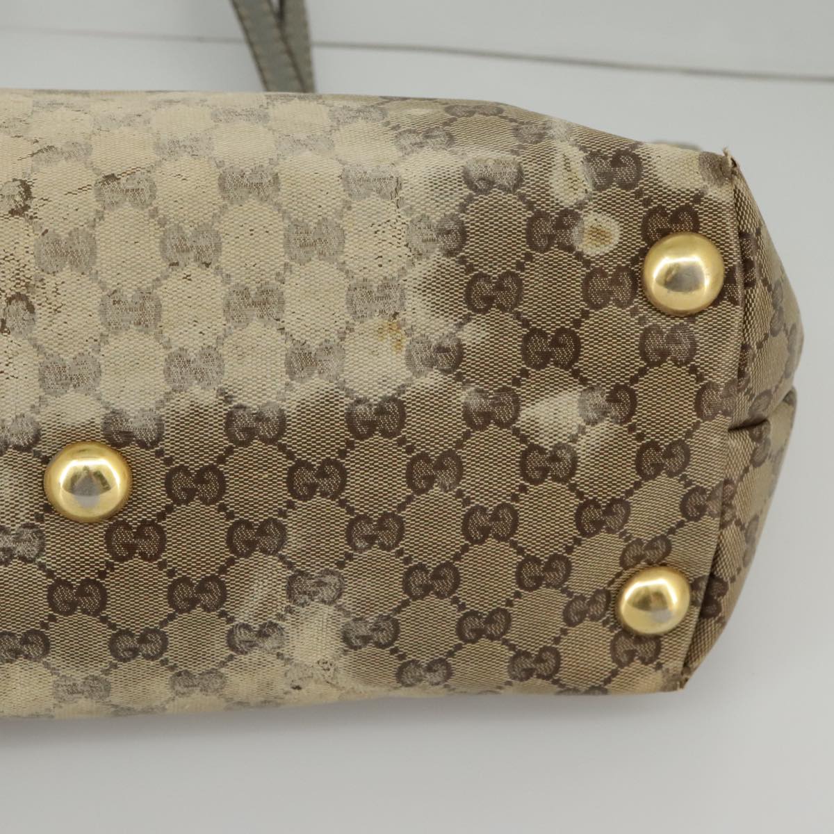 GUCCI GG Crystal Tote Bag Beige Gold 207291 Auth 100022