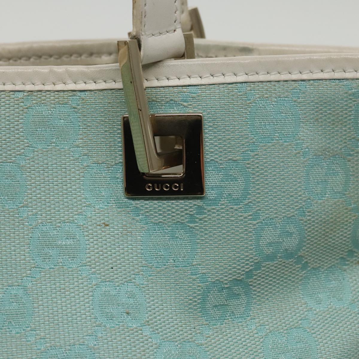 GUCCI GG Canvas Hand Bag Light Blue Gold 002 1099 Auth 100023