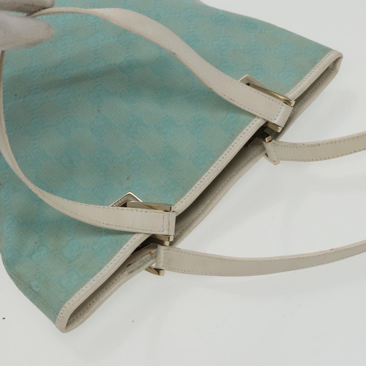 GUCCI GG Canvas Hand Bag Light Blue Gold 002 1099 Auth 100023