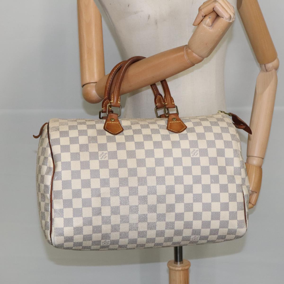 LOUIS VUITTON Damier Azur Speedy 35 Hand Bag N41535 LV Auth 100033