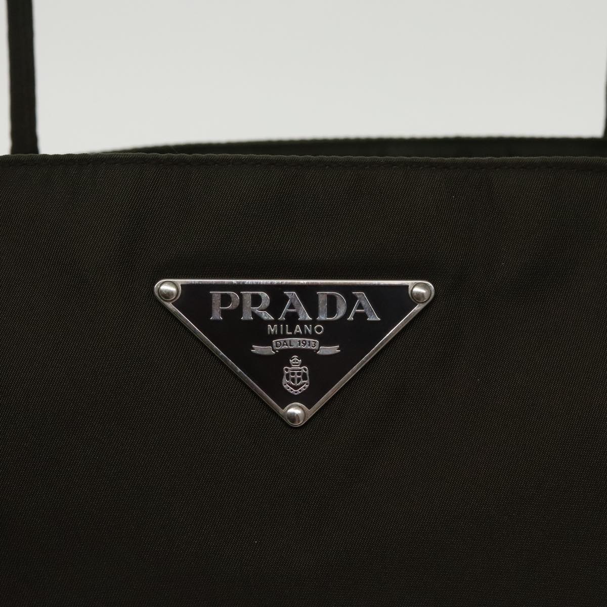 PRADA Tote Bag Nylon Khaki Silver Auth 100037