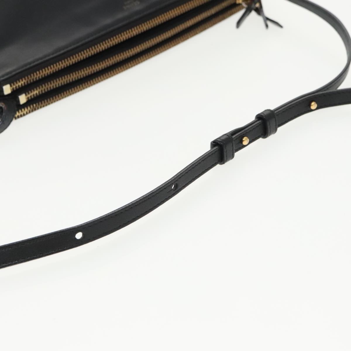 CELINE Trio Shoulder Bag Leather Black Gold Auth 100058