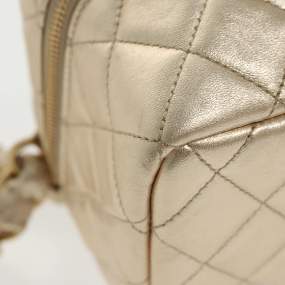 CHANEL Matelasse Chain Hand Bag Lamb Skin Gold CC Auth 100060AV
