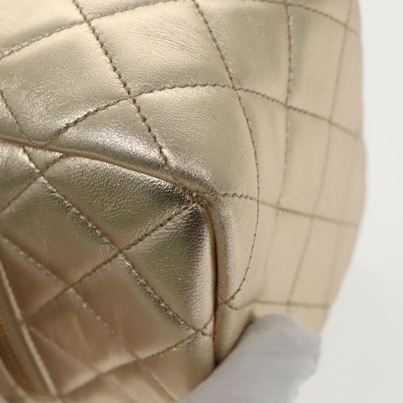 CHANEL Matelasse Chain Hand Bag Lamb Skin Gold CC Auth 100060AV