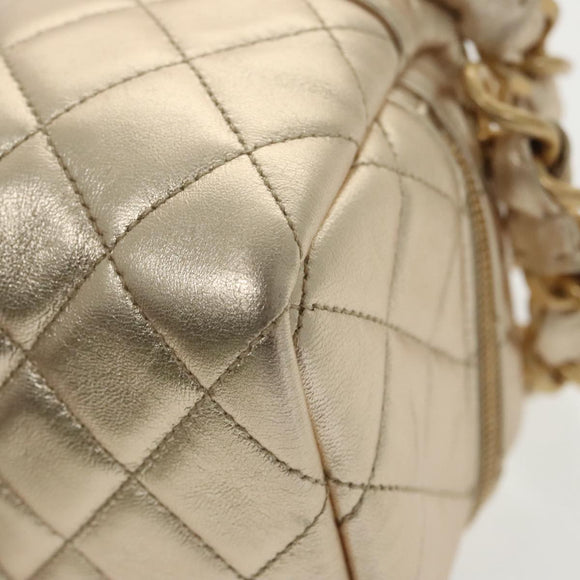 CHANEL Matelasse Chain Hand Bag Lamb Skin Gold CC Auth 100060AV