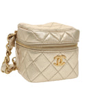 CHANEL Matelasse Chain Hand Bag Lamb Skin Gold CC Auth 100060AV-1