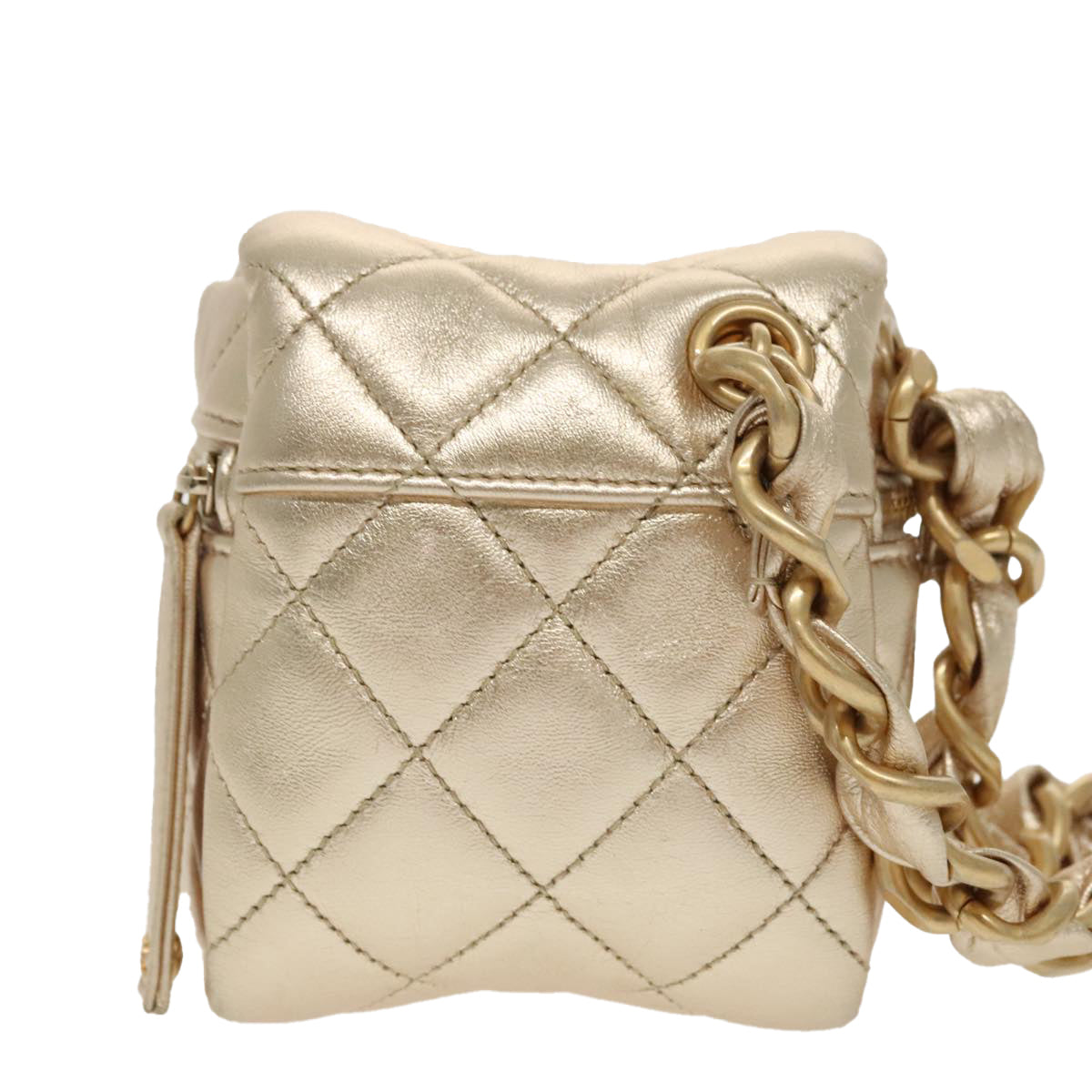 CHANEL Matelasse Chain Hand Bag Lamb Skin Gold CC Auth 100060A