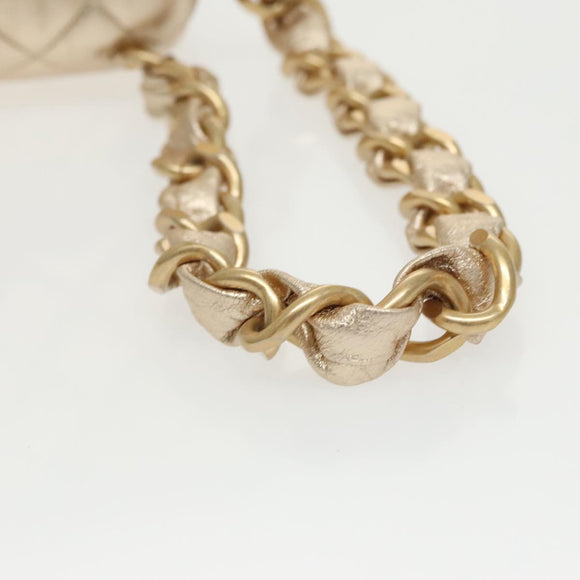 CHANEL Matelasse Chain Hand Bag Lamb Skin Gold CC Auth 100060AV