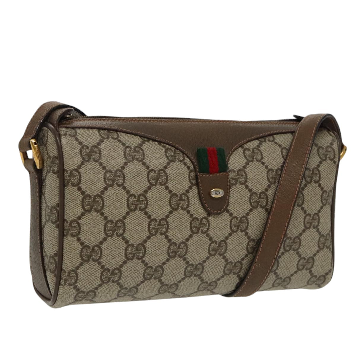 GUCCI GG Supreme Web Sherry Line Shoulder Bag PVC Beige 89 02 018 Auth 100071