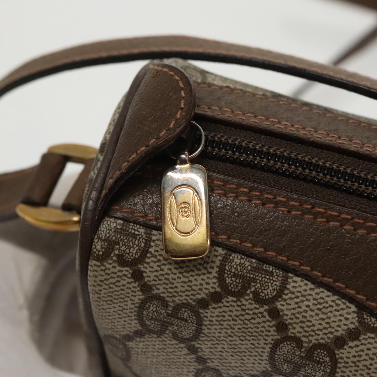 GUCCI GG Supreme Web Sherry Line Shoulder Bag PVC Beige 89 02 018 Auth 100071