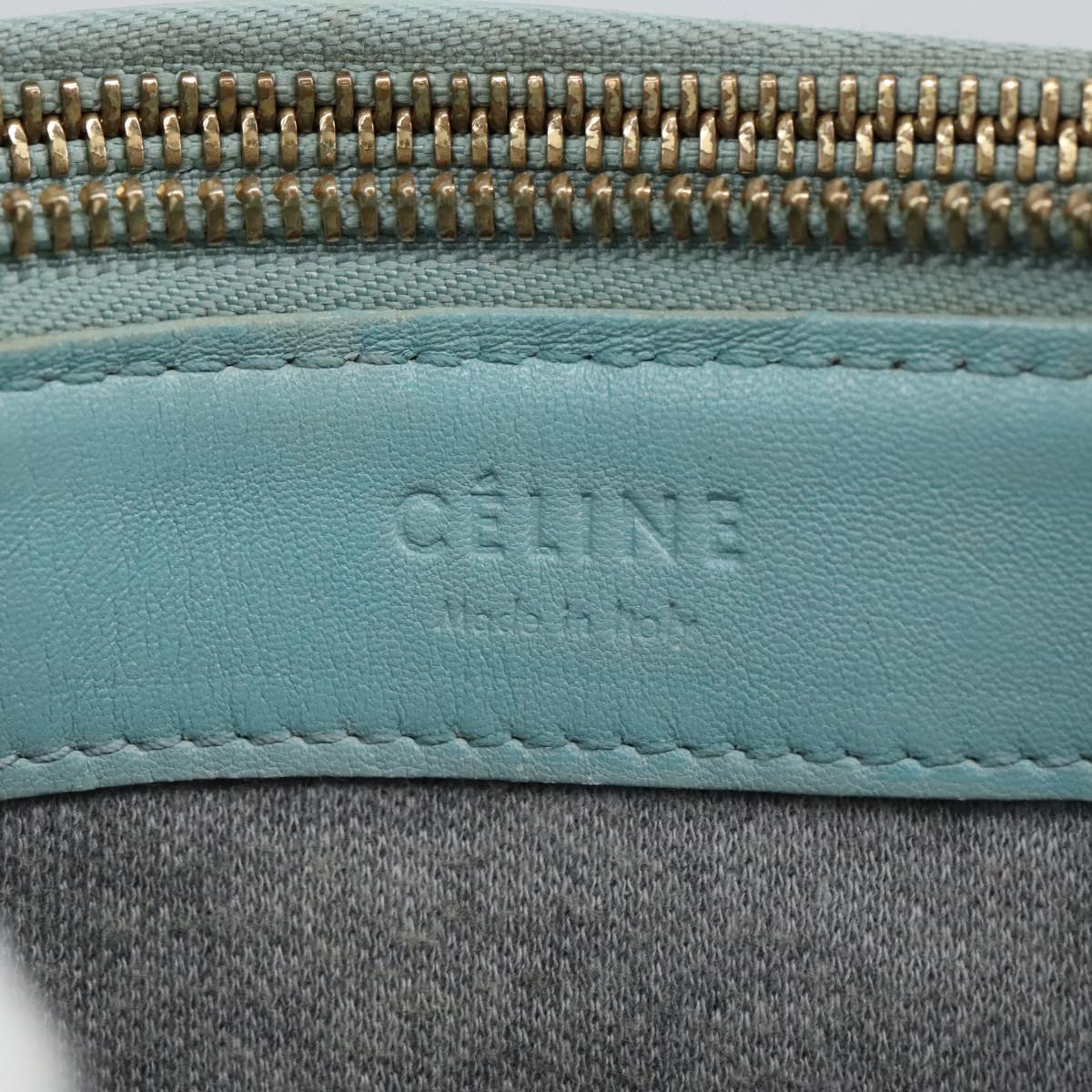 CELINE Trio Shoulder Bag Leather Light Blue Gold Auth 100074