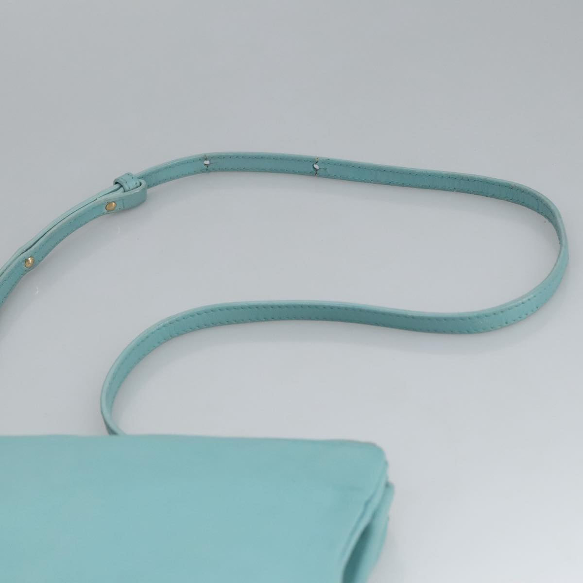 CELINE Trio Shoulder Bag Leather Light Blue Gold Auth 100074