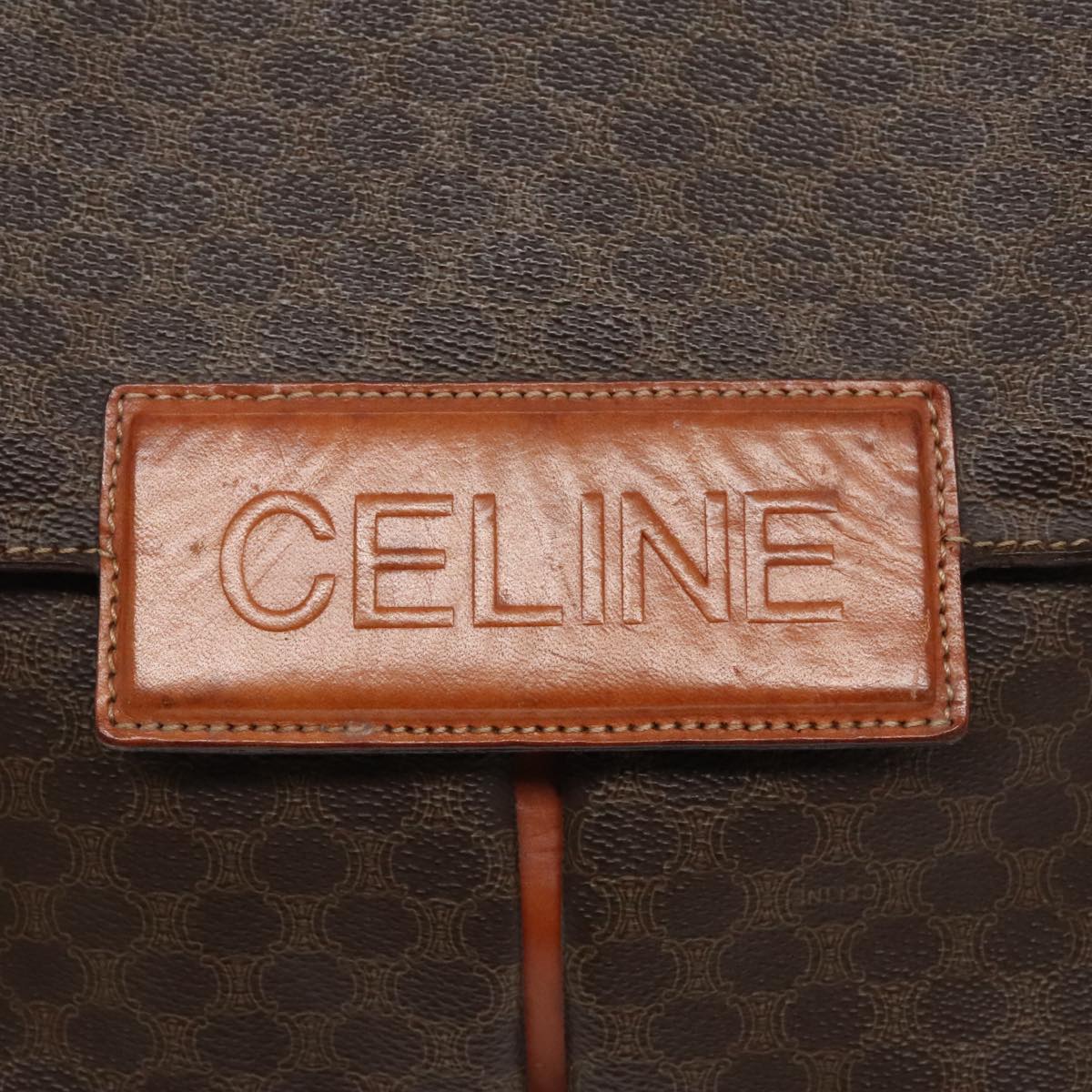 CELINE Macadam Canvas Shoulder Bag PVC Leather Brown Gold Auth 100087