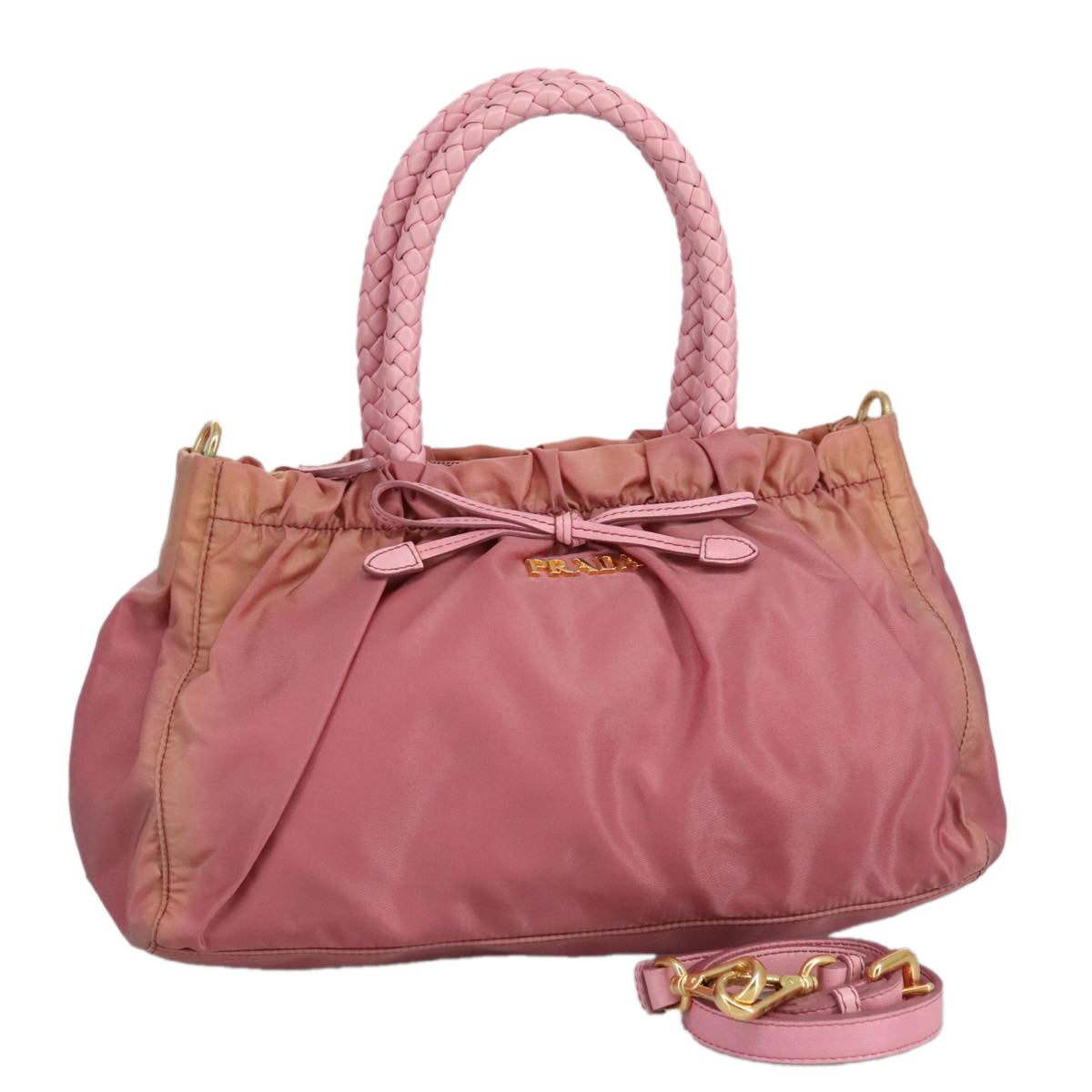 PRADA Hand Bag Nylon 2way Pink Gold Auth 100093