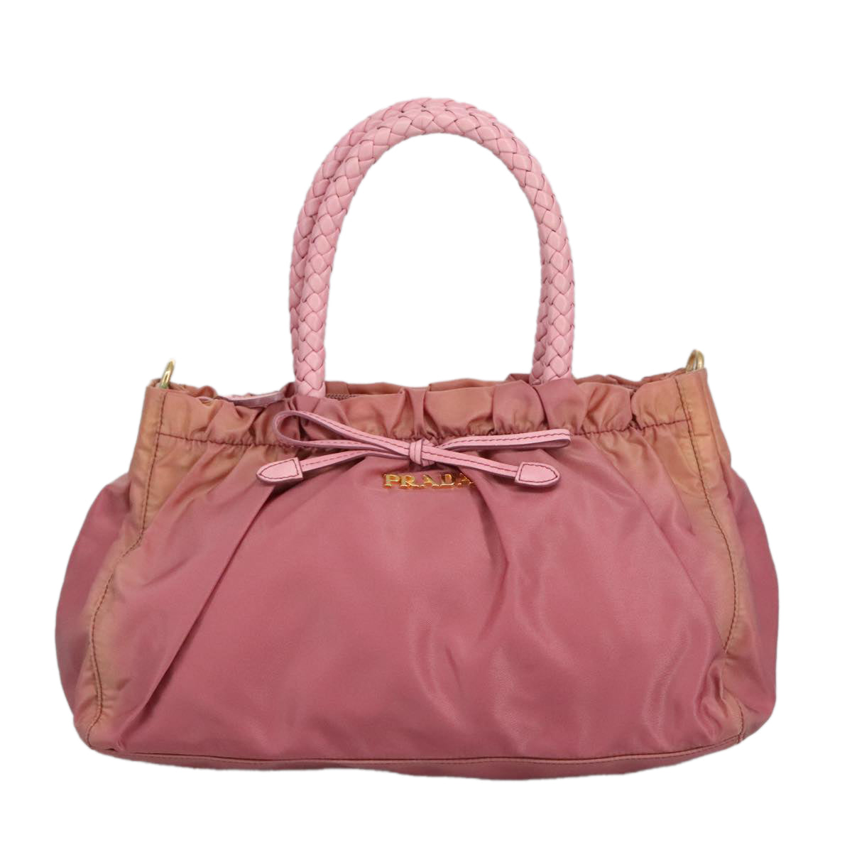 PRADA Hand Bag Nylon 2way Pink Gold Auth 100093 - 0