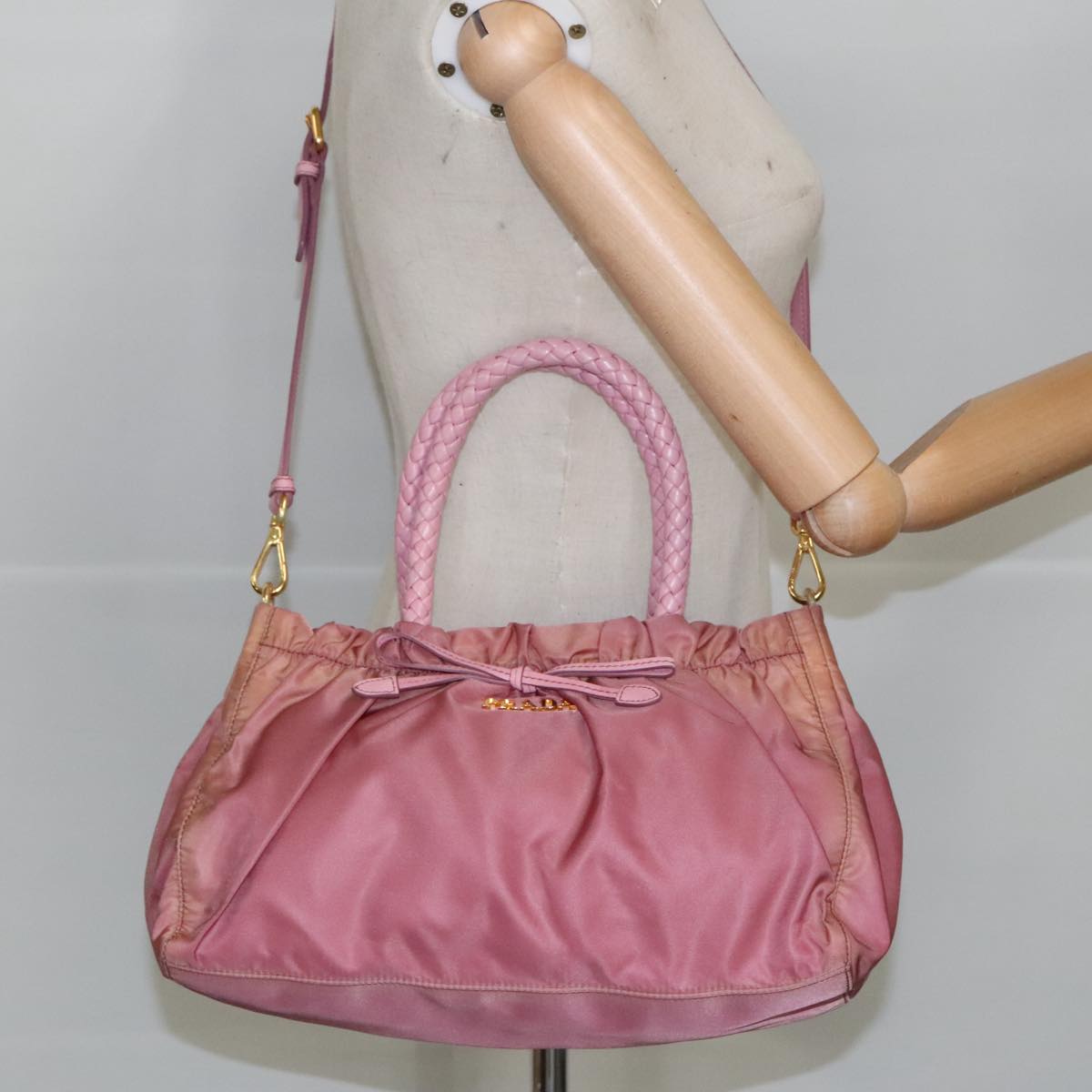 PRADA Hand Bag Nylon 2way Pink Gold Auth 100093