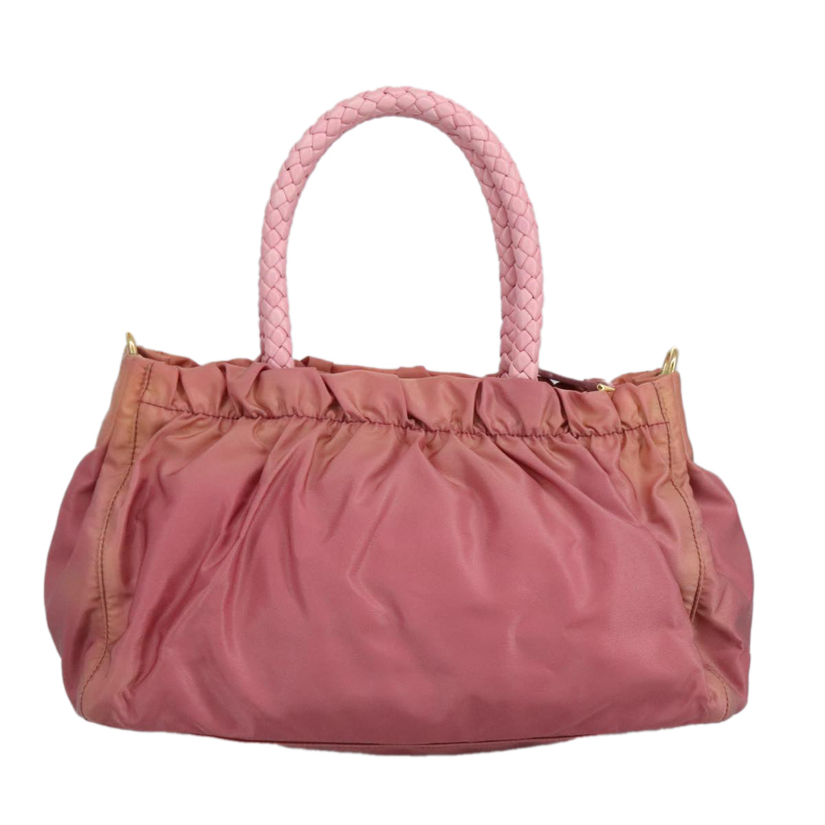 PRADA Hand Bag Nylon 2way Pink Gold Auth 100093