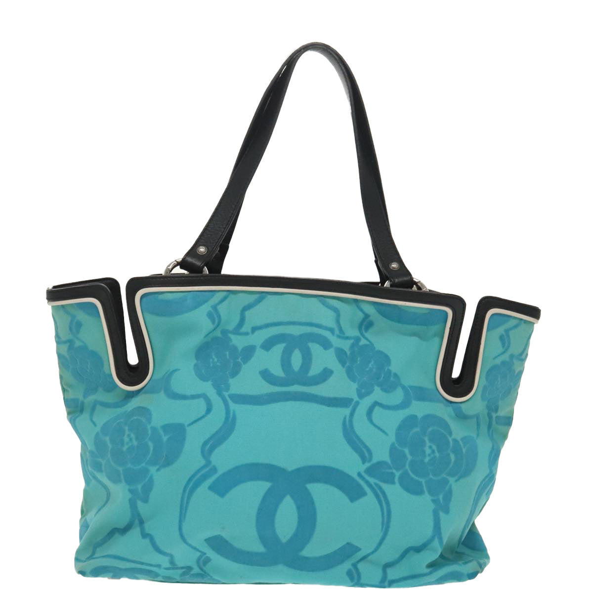 CHANEL Tote Bag Canvas Turquoise Blue CC Auth 100096 - 0